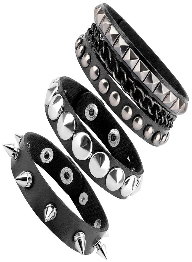 UlZDVUli Studded Bracelet, Spike Bracelets, 3 Pieces Black Spiked Rock Emo Punk Goth Leather Wristband, Gothic Spiky Rivet Cuff Wristbands Jewelry Accessories for Men Women Halloween Rocker Outfits - Image 1